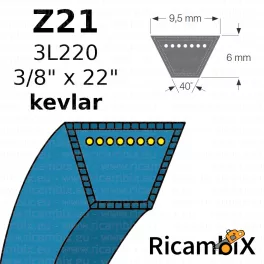 Ékszíj 3L 220 – 10 × 6 mm, 558,8 mm külső hossz