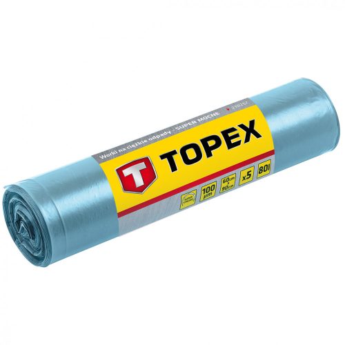 TOPEX Szemetesszák 80 l, Nagy teherbírású, kék, 5 db, méretek:60x90 cm, vastagság: 100 mic, LDPE fólia