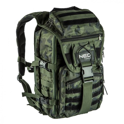 NEO Taktikai túra hátizsák terepszínű, kívül:4 zseb, belül:18 zseb, 600D poliészter, 30L kapacitás