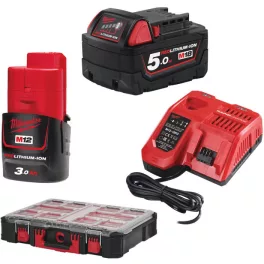   Milwaukee 1 x M12 B3 + 1 x M18 B5 + 1 x M12-18 FC + 1 x PACKOUT™ rendszerező doboz, nagy