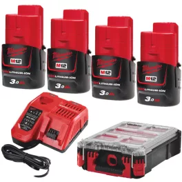   Milwaukee 4 x M12 B3 + 1 x M12-18 FC + 1 x PACKOUT™ rendszerező doboz, közepes