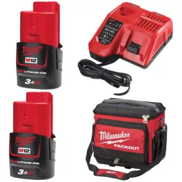   Milwaukee 2 x M12 B3 + 1 x M12-18 FC + 1 x PACKOUT™ munkaterületi hűtőtáska
