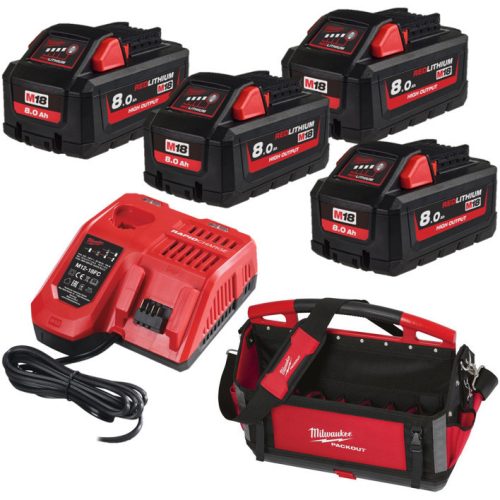 Milwaukee 4 x M18 HB8 + 1 x M12-18 FC + 1 x PACKOUT™ szerszámtáska, 50 cm