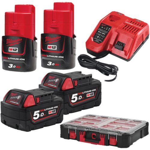 Milwaukee 2 x M12 B3 + 2 x M18 B5 + 1 x M12-18 FC + 1 x PACKOUT™ rendszerező doboz, nagy