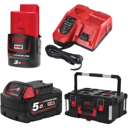   Milwaukee 1 x M12 B3 + 1 x M18 B5 + 1 x M12-18 FC + 1 x PACKOUT™ 2 tároló láda, 56 cm